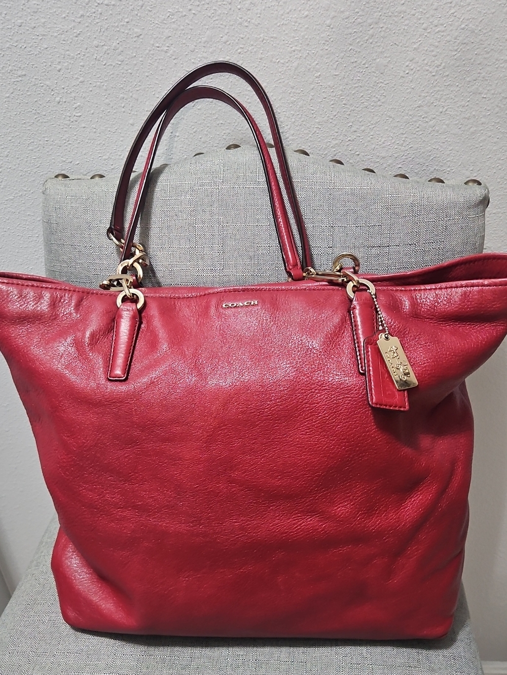 COACH Madison North/South Tote Red Leather Tote Bag - Classic Everyday Carry